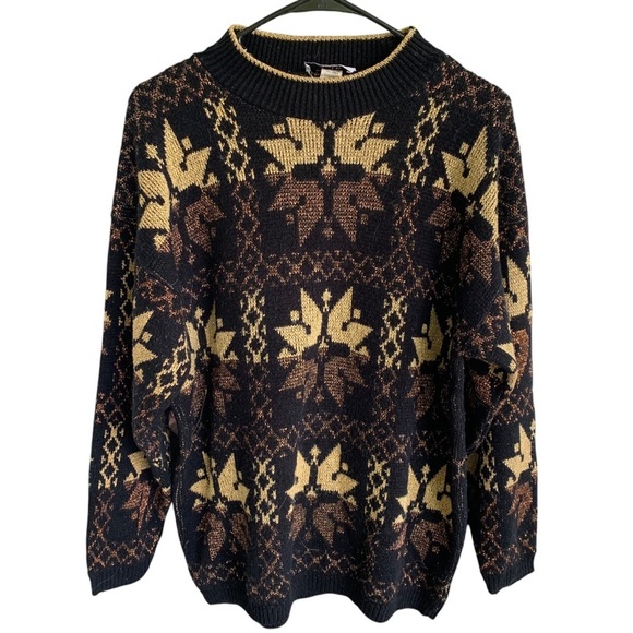 Vintage Crewneck Sweater Adult Large Rose Made in USA 80s 90s Glitter Snowflakes - Picture 1 of 9